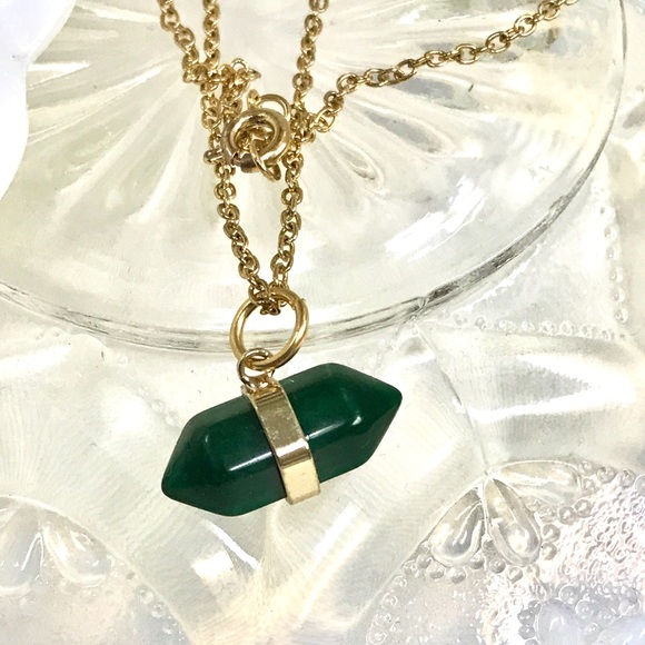 Malachite Prism gold plated Necklace NEW - Picture 2 of 4